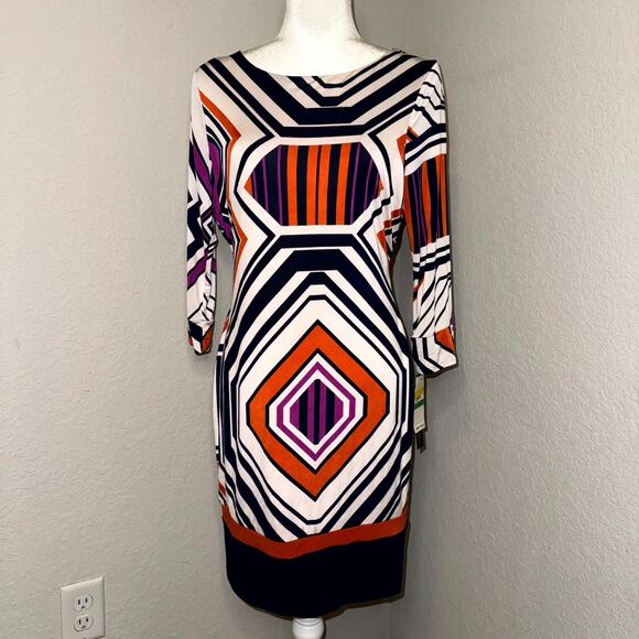 VTG Y2K Baby Phat Dress Women's Large Multicolor Retro Mod Geometric Cutout Back - Picture 1 of 11